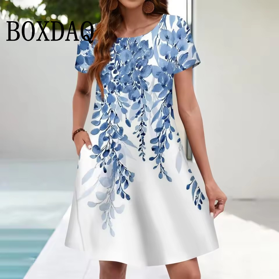 Ethnic Fashion Dress - สตรี Casual Sundress กระเป๋าหลวมฤดูร้อน Boho Beach