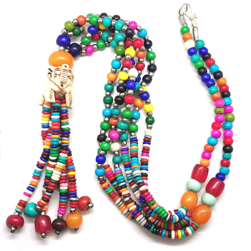 Ethnic Fashion Com - เครื่องประดับทิเบต Rainbow Yak Bone beaded สร้อยคอยาว