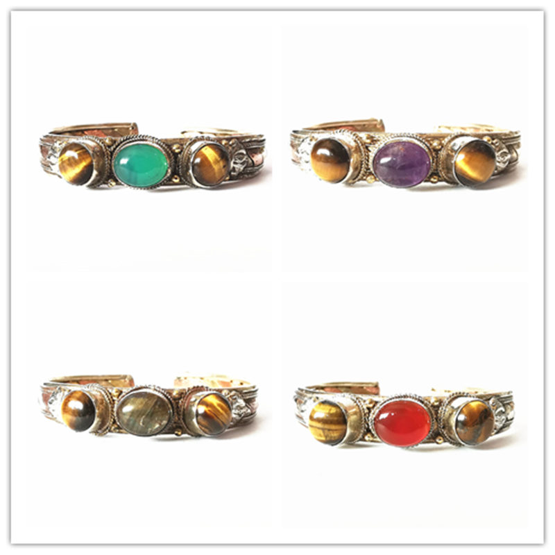 Ethnic Fashion Com - BB-177อินเดีย Rose ทองแดง Inlay หินธรรมชาติลูกปัดเปิดกำไลข้อมือ Golden