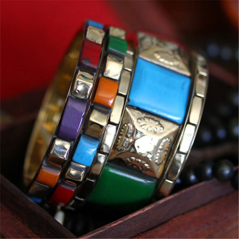Ethnic Fashion Com - แฟชั่นชาติพันธุ์ BOHO โลหะทองเหลือง 5 ชิ้นชุดกําไลข้อมือฝัง Candy
