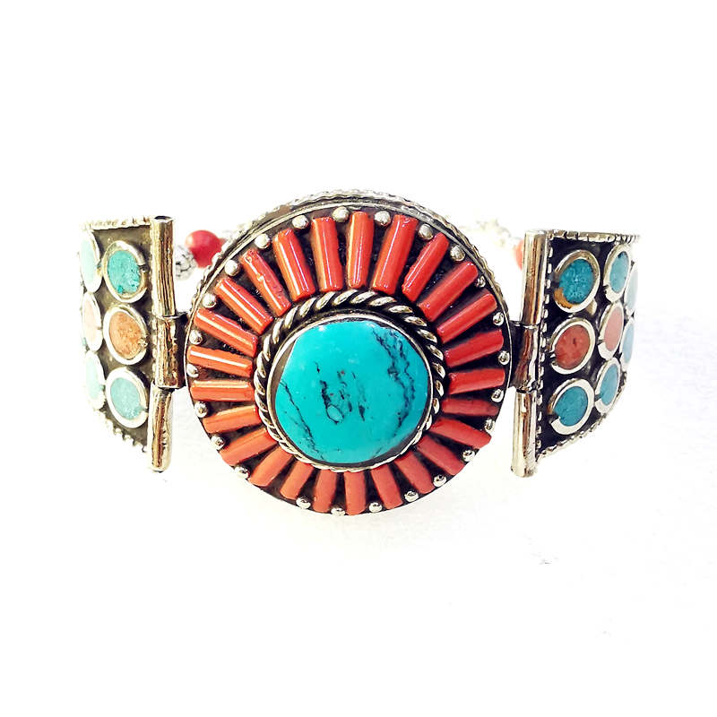 Ethnic Fashion Com - เครื่องประดับวินเทจจากเนปาล กำไลโลหะแฟชั่น ประดับด้วยหินหลากสีสัน สไตล์โบโฮ กำไลแบบเปิดได้ รุ่น
