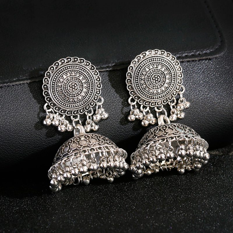 Ethnic Indian Fashion - ชาติพันธุ์ผู้หญิงสีเงินสีBellsเครื่องประดับอินเดียGypsyต่างหูPendientesเจาะVintage Tribeพู่Jhumkaต่างหูเครื่องประดับ