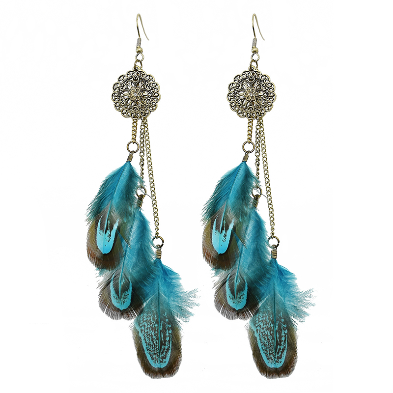 Ethnic Indian Fashion - Bohemian Feather ต่างหูผู้หญิง Vintage Retro Hollow