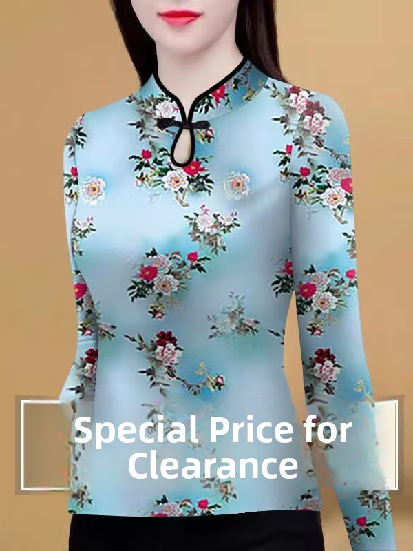 Ethnic Wear Fashion Designer - เสื้อยืดพิมพ์ลายแฟชั่นสำหรับผู้หญิง ทรงเข้ารูป ใส่เป็นเสื้อตัวในได้ ดีไซน์คอเสื้อแบบไหล่ตก ลายดอกไม้สไตล์ชาติพันธุ์