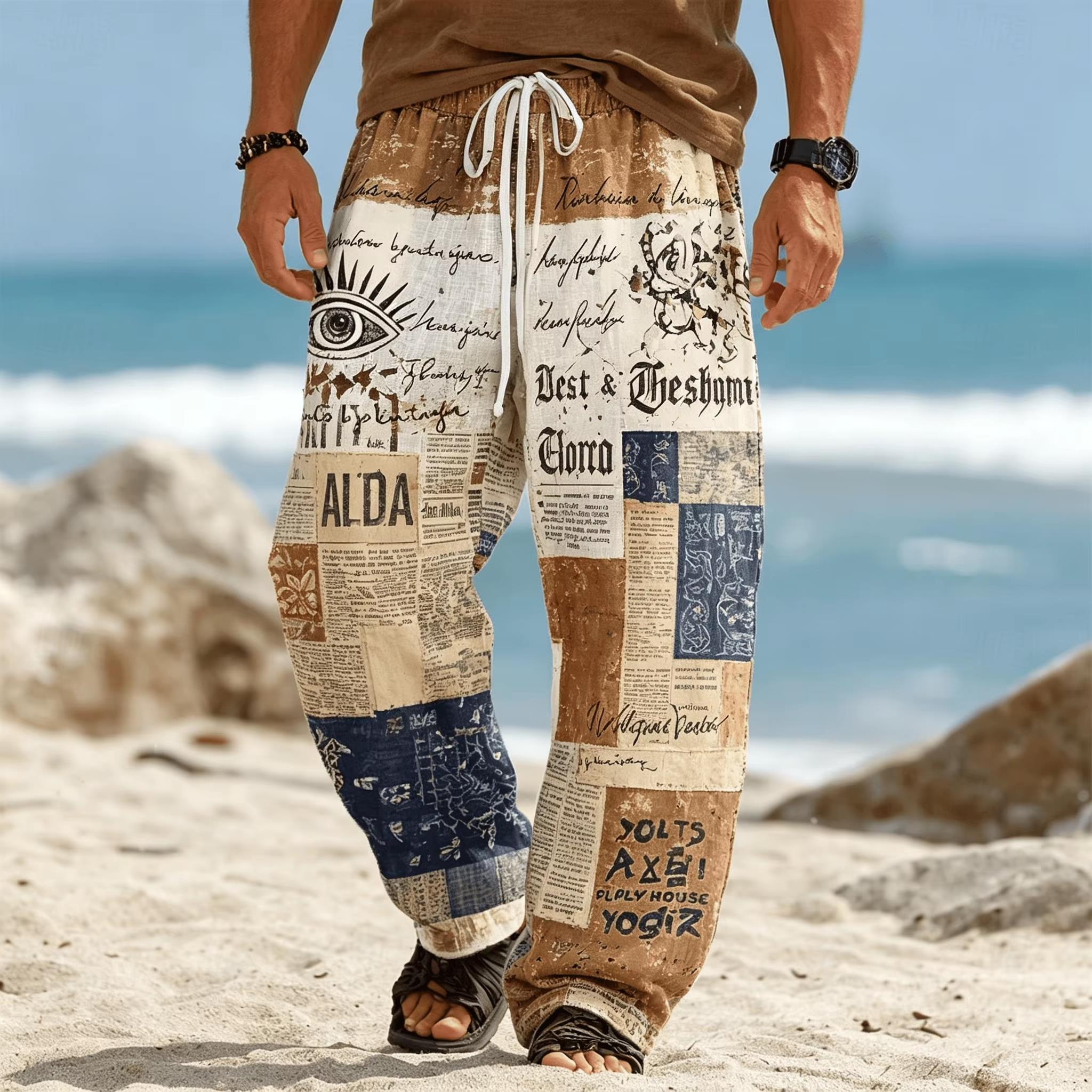 Ethnic Fashion Men - แฟชั่นฤดูร้อนสไตล์โบฮีเมียนแบบใหม่ กางเกงขายาวทรงหลวมสำหรับผู้ชายและผู้หญิง กางเกงลำลองสำหรับเล่นกีฬากลางแจ้งและสวมใส่ในชีวิตประจำวัน ลายพิมพ์ 3 มิติ