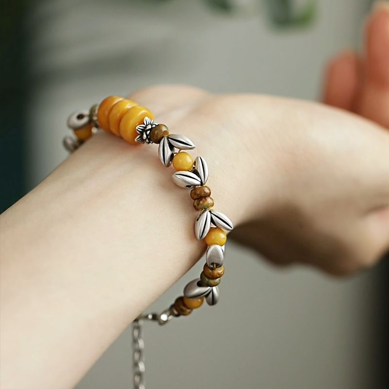 สร้อยข้อมือลูกปัดทรงกลมสีเหลือ - Ethnic Wear Fashion Designer บทวิจารณ์และราคา