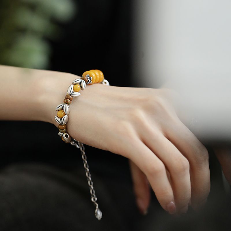 สร้อยข้อมือลูกปัดทรงกลมสีเหลือ - Ethnic Wear Fashion Designer บทวิจารณ์และราคา