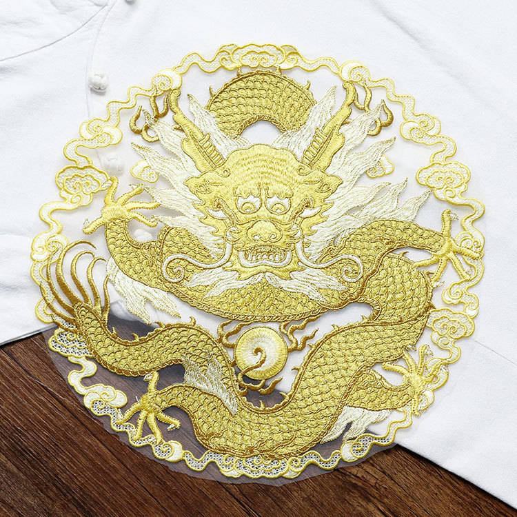 แผ่นผ้าปักลายมังกรด้ายทองทรงกล - Ethnic Fashion Men บทวิจารณ์และราคา