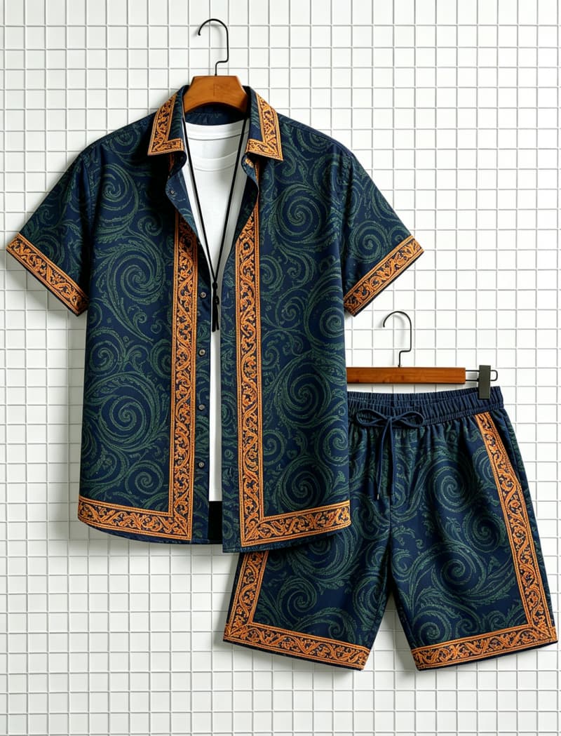 ชุดเสื้อเชิ้ตแขนสั้นและกางเกงข - Ethnic Style บทวิจารณ์และราคา
