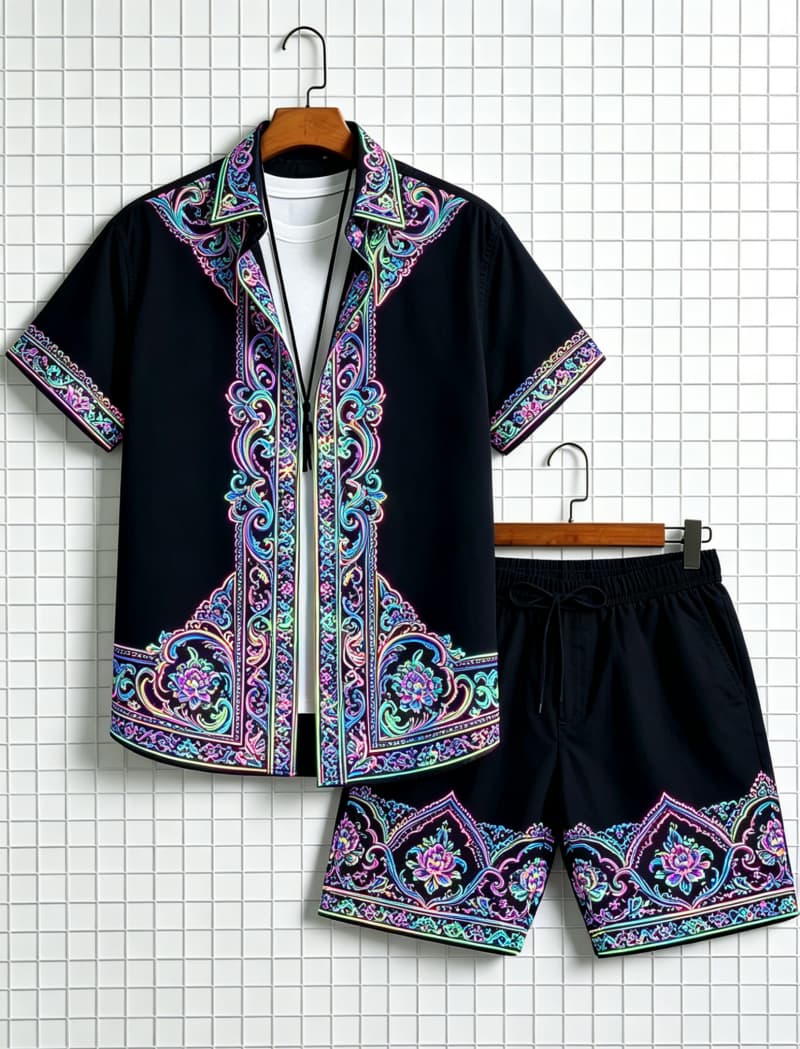 ชุดเสื้อเชิ้ตแขนสั้นและกางเกงข - Ethnic Style บทวิจารณ์และราคา