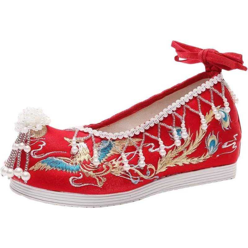 รองเท้าแต่งงานผู้หญิงสีแดงปักล - Ethnic Style บทวิจารณ์และราคา