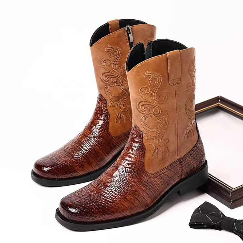 รองเท้าบูทคาวบอยสไตล์ตะวันตกแบ - Ethnic Fashion Men บทวิจารณ์และราคา